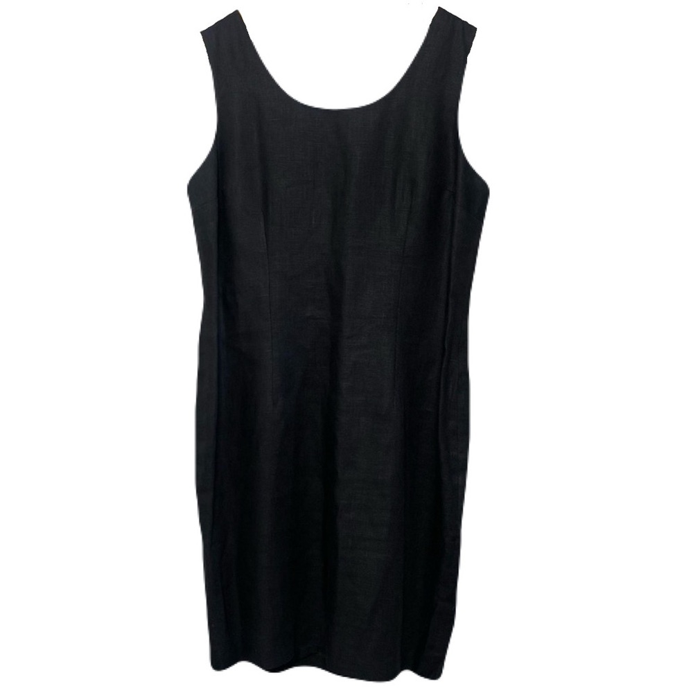 Vintage NY Sake Black 100% Linen Sheath Dress Women's 16